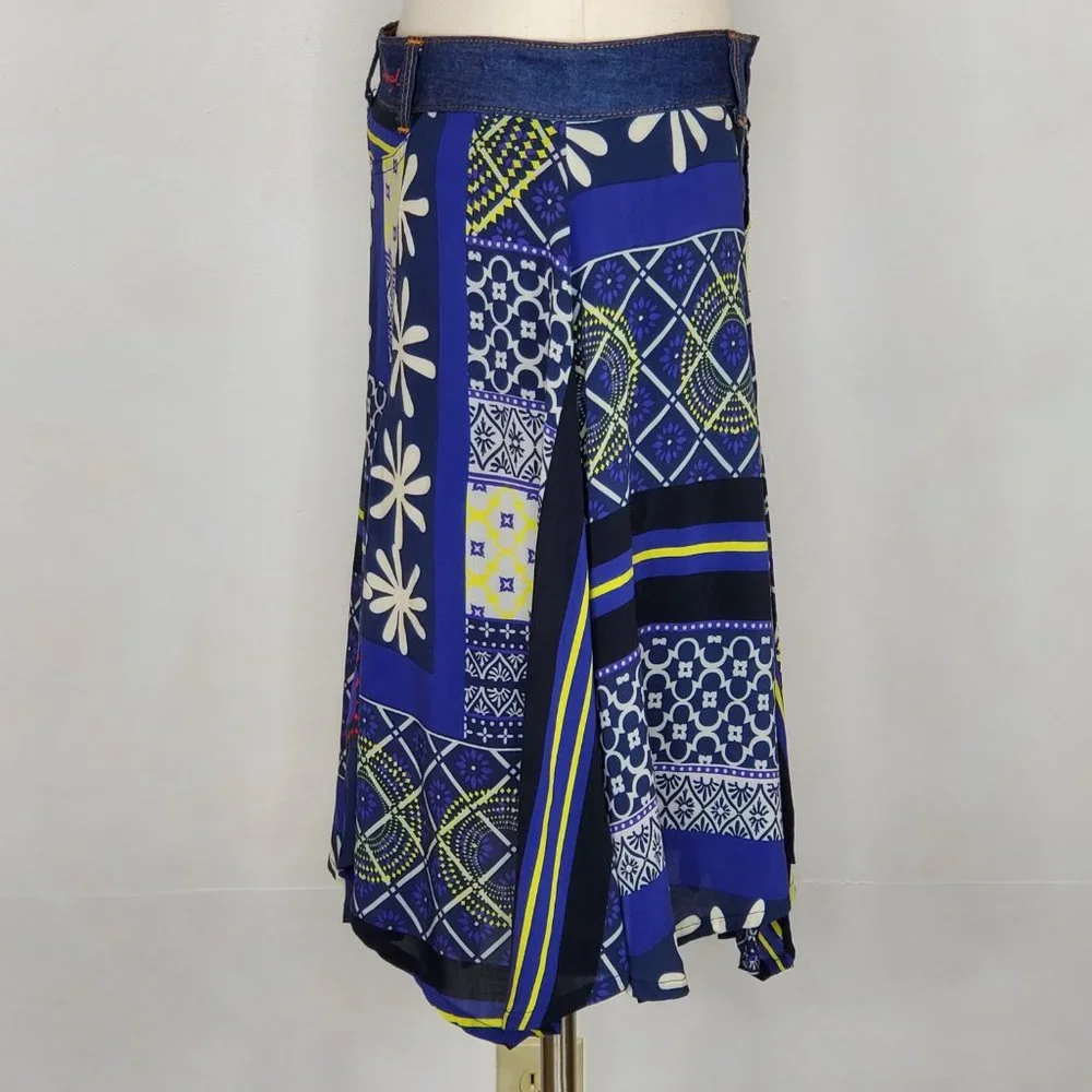 DESIGUAL Blue Patchwork Flare Skirt 40/6 EUC - Picture 2 of 9